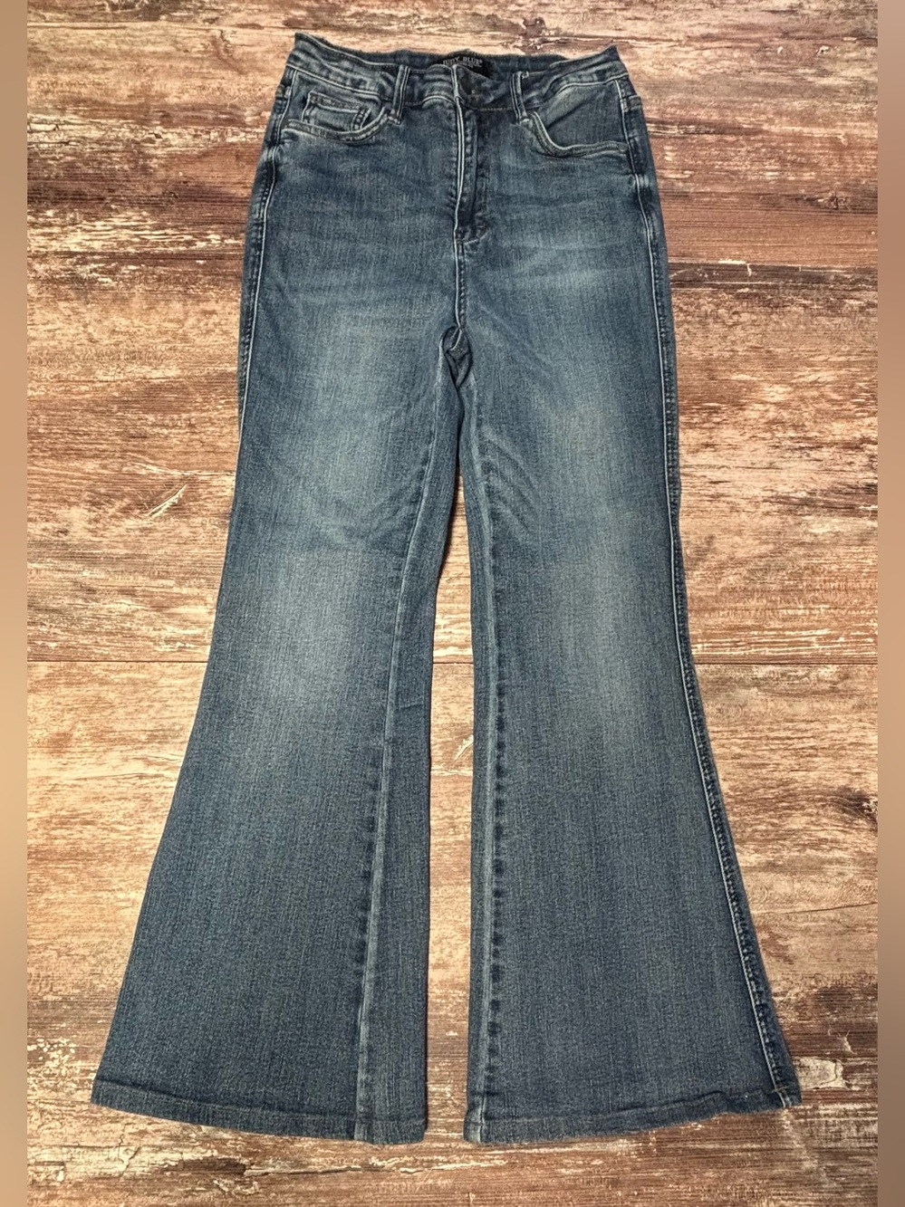 Judy Blue Flare Wide Leg Jeans Medium Blue Wash Denim Pants Size 9 Waist 29 - Picture 2 of 8